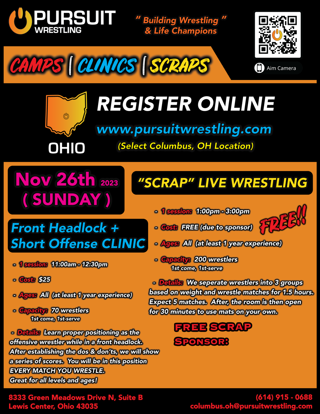 Front Headlock & Short Offense Clinic + FREE Scrap | November 26, 2023 (Sunday)
